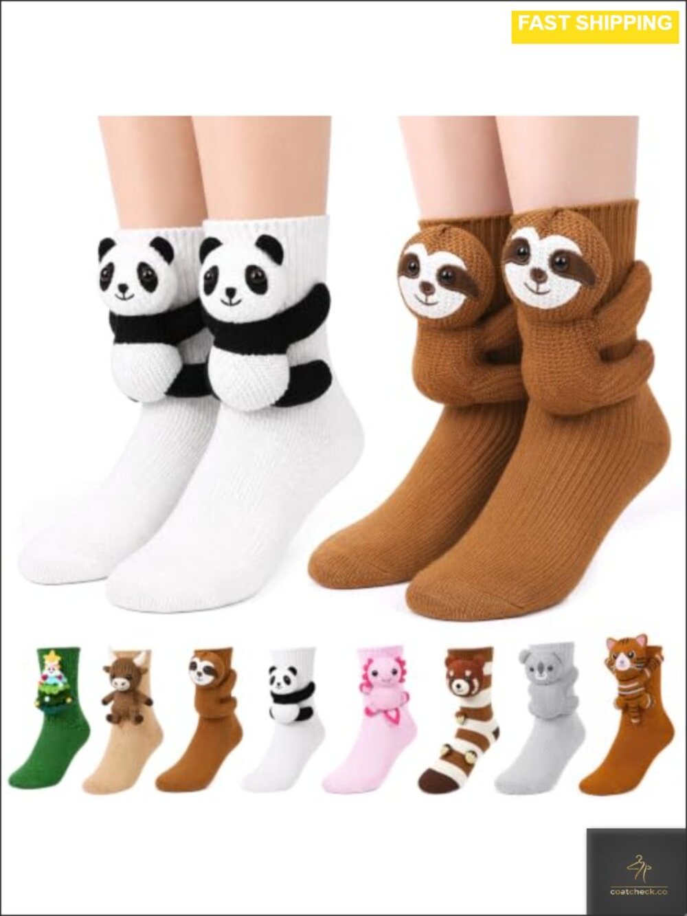 3D Knit Animal Hug Socks Women Cozy Double Knitted Non-Slip